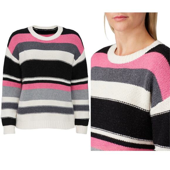 One Grey Day Heath Striped Pink & Black Pullover Sweater - Picture 2 of 4